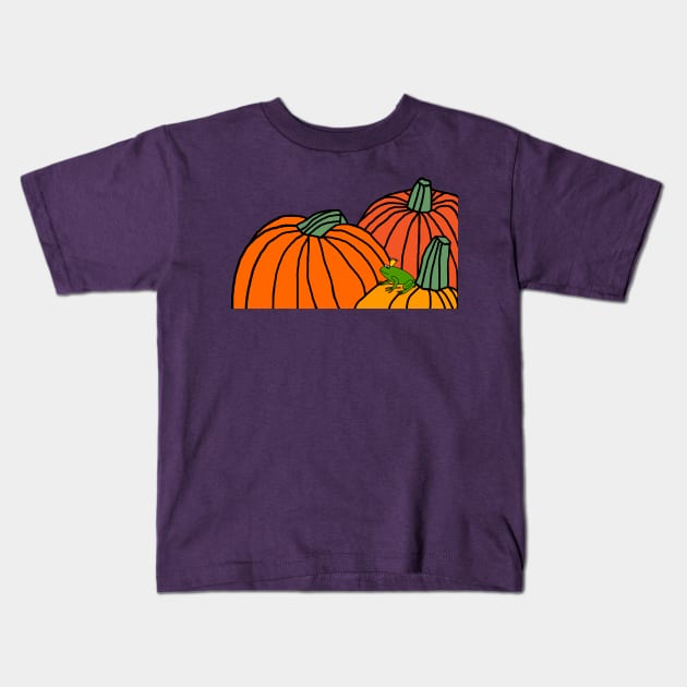 Cute Frog Prince and Pumpkins Kids T-Shirt by ellenhenryart